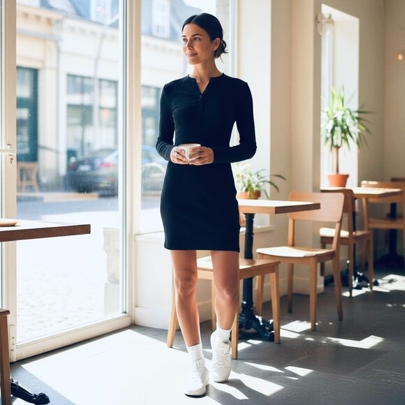 navy mini dress long sleeve Raven Open Back Long Sleeve Mini Dress • American Threads Boutique Navy / M main image 0